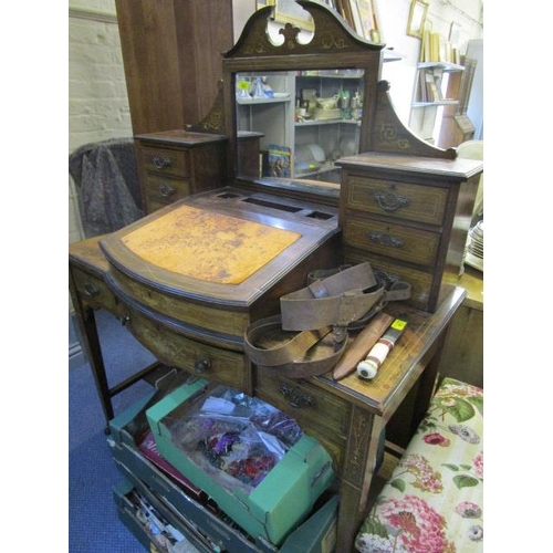 203 - A late Victorian rosewood and marquetry ladies writing desk, with a mirrored back, a rising scriber ... 