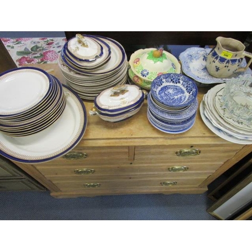 240 - Tableware to include blue and white meat plates, Johnson Bros Historic American plates, a Royal Worc... 