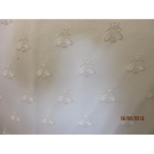 300 - A Queen Anne style high backed three-seater sofa with mahogany short legs in a cream upholstery depi... 