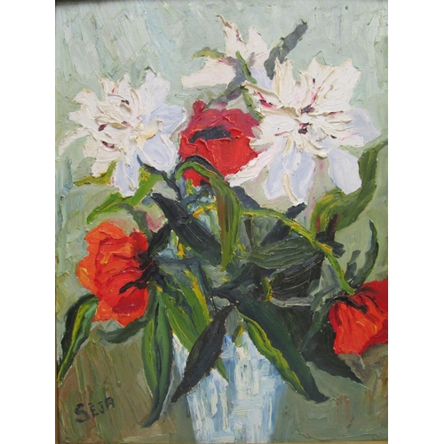 68 - Seja - a still life of flowers, oil painting on board, signed, 20