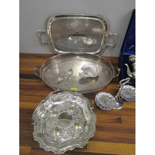 72 - A quantity of silver plate to include a galleried tray and a boxed four pieced teaset