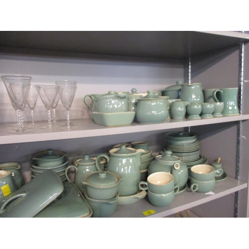 66 - A selection of Denby green glazed dinner and tea wares