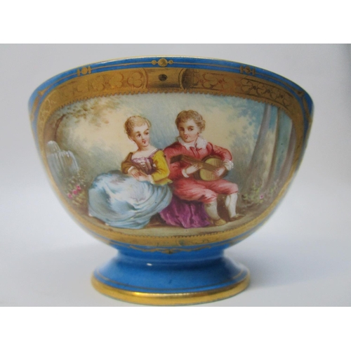 185 - A Sevres Chateaux de Dreux large cup and saucer, the cup decorated with a vignette of a boy and girl... 