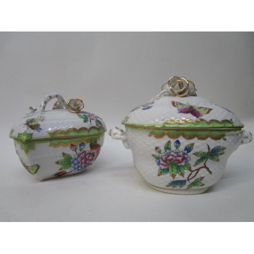 188 - Two Herend basket-weave, moulded pots and covers, each decorated with flowers, leaves and insects, 4... 