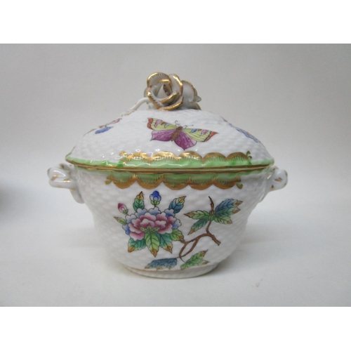 188 - Two Herend basket-weave, moulded pots and covers, each decorated with flowers, leaves and insects, 4... 