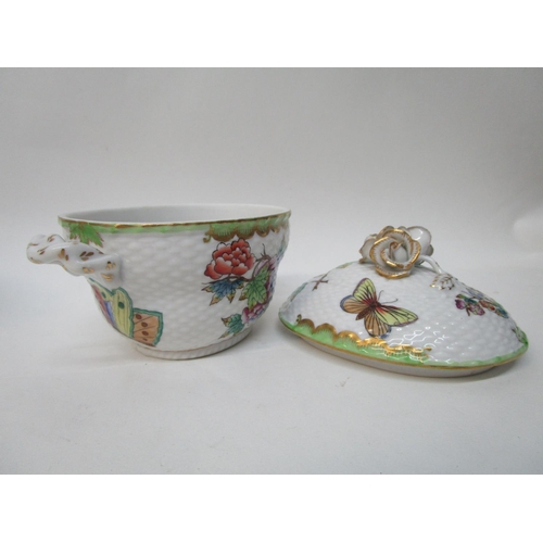 188 - Two Herend basket-weave, moulded pots and covers, each decorated with flowers, leaves and insects, 4... 