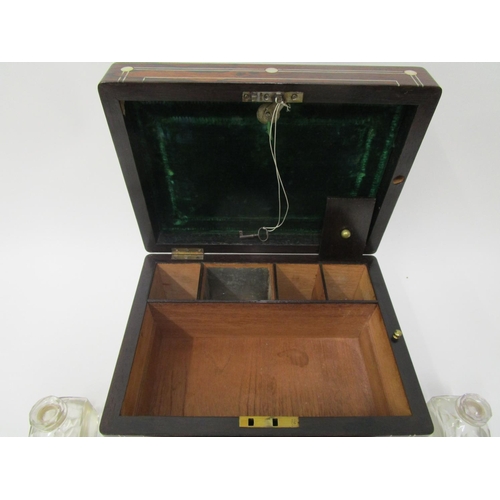 364 - A Victorian mother of pearl inlaid rosewood vanity case with a hinged lid, enclosing a green leather... 