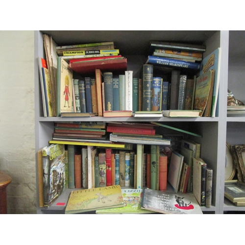 107 - Two shelves of mixed children's books to include Black Beauty, Jennings, Tarzan, Biggles, Swallows a... 