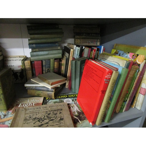 113 - A shelf of mainly children's books and annuals to include T S Eliot's Old Possum's Book of Practical... 