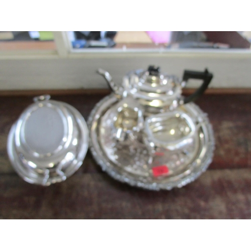 116 - A silver plated Mappin & Webb teaset, a tray and an entree dish and cover
Location: RWB