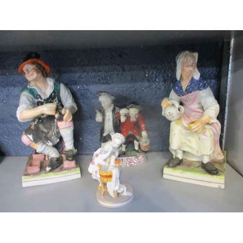 94 - Late 19th century figures to include a porcelain figure of a washer woman with cross swords mark
Loc... 