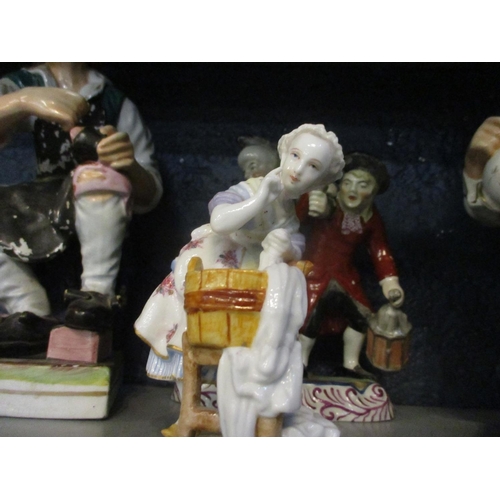 94 - Late 19th century figures to include a porcelain figure of a washer woman with cross swords mark
Loc... 