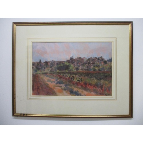 122 - David Napp - 'Carces: Provence', a town scene with an orchard to the foreground, pastel signed and d... 