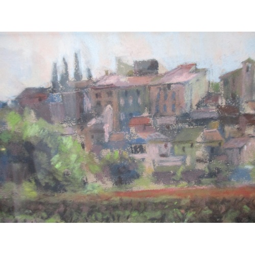 122 - David Napp - 'Carces: Provence', a town scene with an orchard to the foreground, pastel signed and d... 