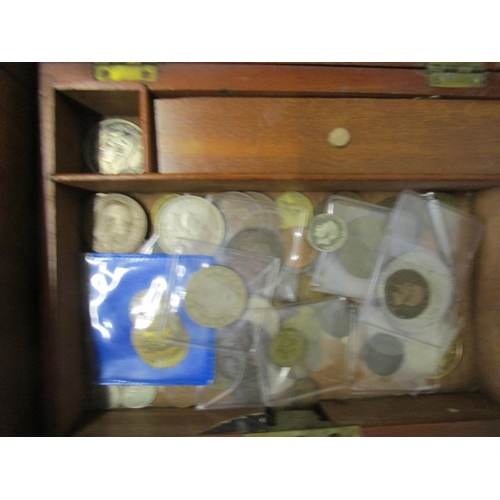 93 - A selection of coins in Victorian boxes to include American coins, British coins, French coins, some... 