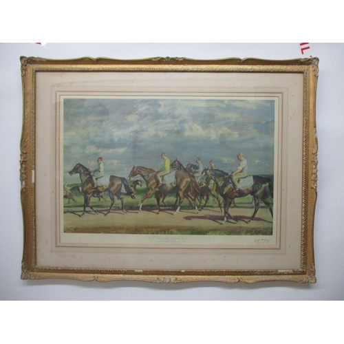 237 - Sir Alfred Munnings - Warren Hill Newmarket, a view of race horses, coloured print, signed in pencil... 