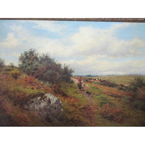 239 - Benjamin William Leader 1831-1923 - The Edge of Exmoor, a mother, a child and a dog on a path with c... 