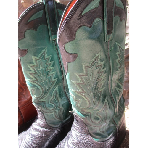 47 - Cowboy boots - a pair of Lucchese 2000 green and black leather cowboy boots, a pair of Lucchese 2000... 