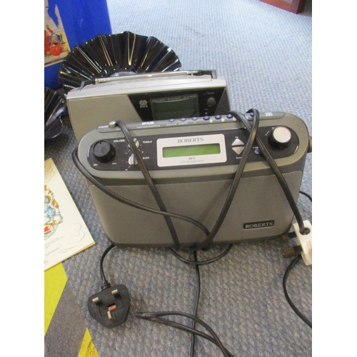 225 - Mixed electricals, a modern table top bookstand, two Roberts radios and other items
Location: RWF