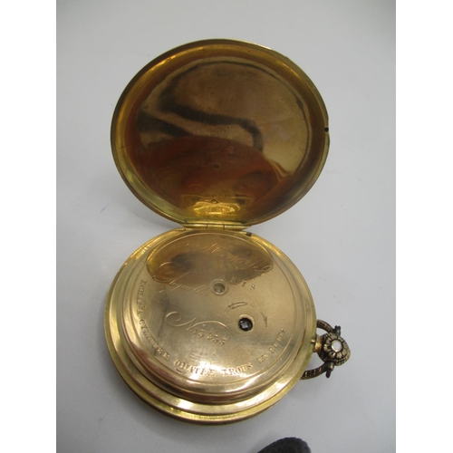 19 - A late 19th century French gold coloured and enamelled, cylinder movement key wound pocket watch, th... 