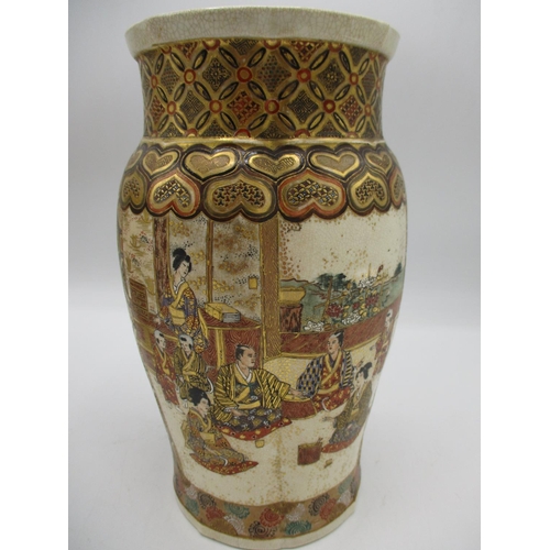 16 - A pair of late 19th century Japanese Satsuma vases of lobed form decorated with panels of figures in... 