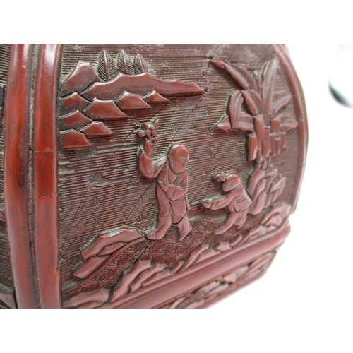 24 - A large 19th century Chinese cinnabar box of octagonal form, the domed lid decorated with panels of ... 