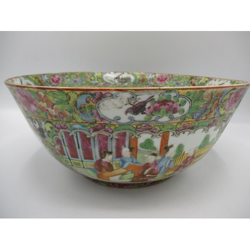 5 - A 19th century Chinese Canton bowl with flared sides, decorated to the interior and exterior with pa... 