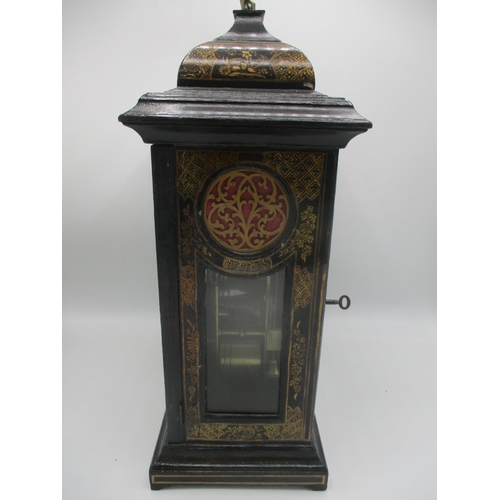 280 - A mid 18th century bracket clock by Thomas Gardner, London, a bell top Japanned case, the arched top... 