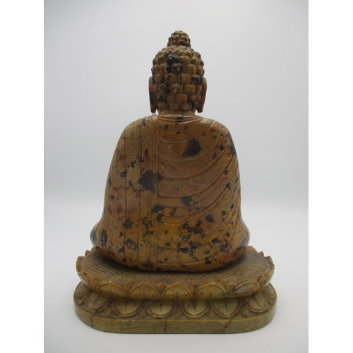 50 - A 19th century Chinese carved stone figure Guanyin on a lotus leaf base, 31 cm high
Location: BR