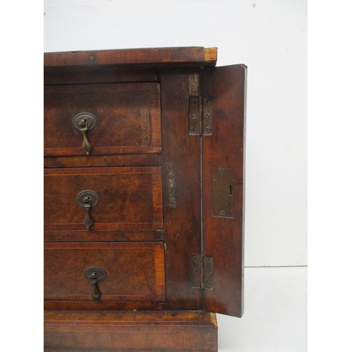 226 - A late Victorian string inlaid, burr walnut table top Wellington chest with crossbanded edges and th... 