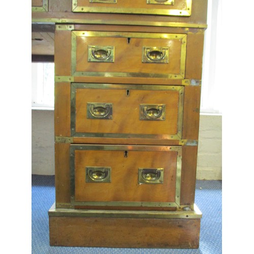 263 - A late 19th/early 20th century satinwood military style, twin pedestal desk with brass banding to th... 