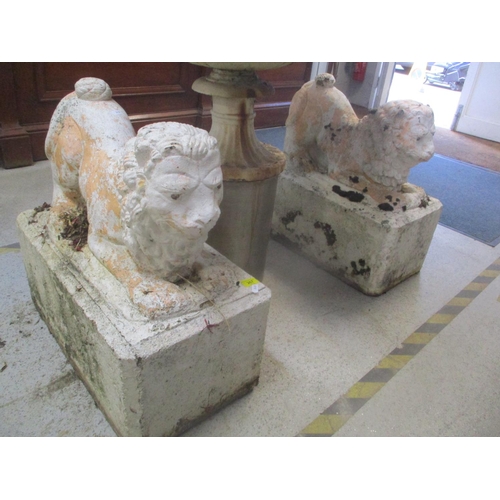 78 - WITHDRAWN
A pair of 20th century stone painted garden dogs of foe, raised on rectangular framed base... 