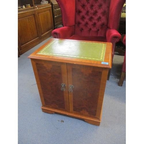 27 - A reproduction yew cabinet with a green leather scriber
Location: G