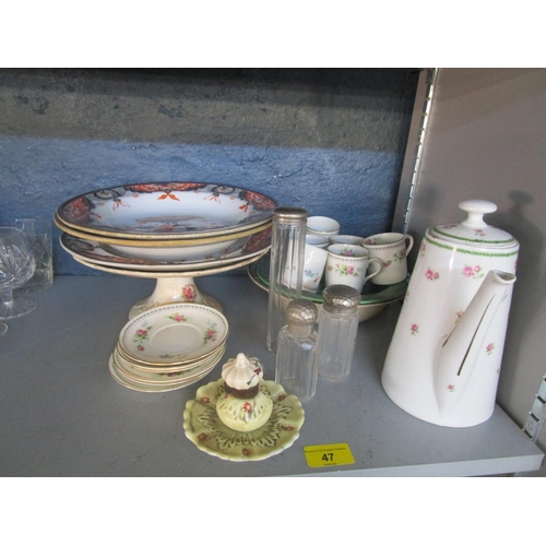88 - A mixed lot of ceramics to include an ink well, coffee set and glass dressing table bottles
Location... 