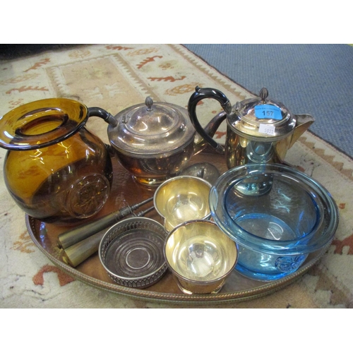 140 - A small quantity of silver plate to include a tea set together with a copper tray and glassware
Loca... 