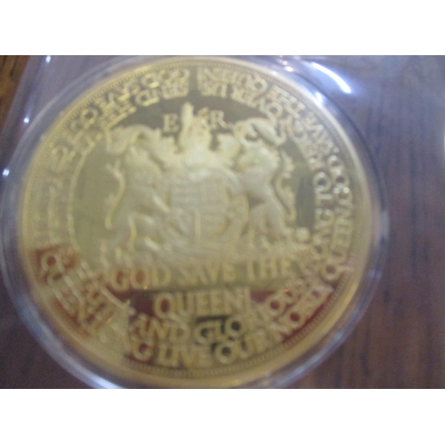 174 - Five 2012-2017 gold plated collectors coins, 110g in weight, to commemorate VE Day, Lady Diana, The ... 