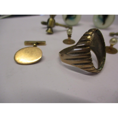 203 - Two pairs of cufflinks, a 9ct gold single cufflink 3.3g and shirt studs together with a 9ct ring def... 