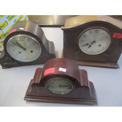 102 - Three early 20th century mantle clocks to include an Edwardian mahogany inlaid clock having Breguet ... 
