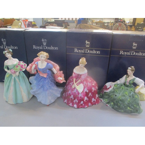 163 - Four boxed Royal Doulton figures to include Happy Birthday HN 3660, Morning Breeze HN3313, Victoria ... 