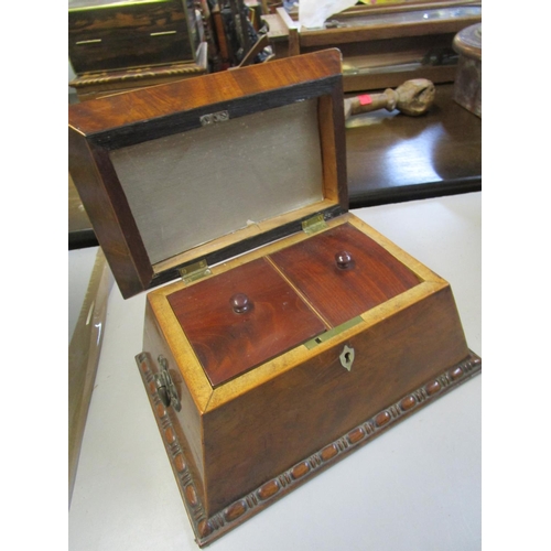 200 - A Regency mahogany sarcophagus shaped tea caddy with gilt brass, ring turned handles and a leather c... 