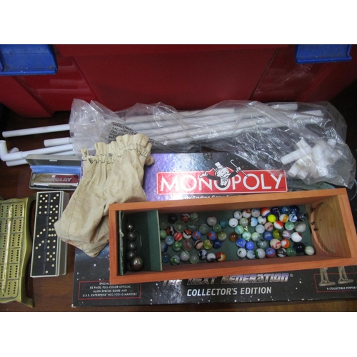46 - A large quantity of Tomy Train track and rolling stock, a child's play tent, marbles, Doninoes, a br... 