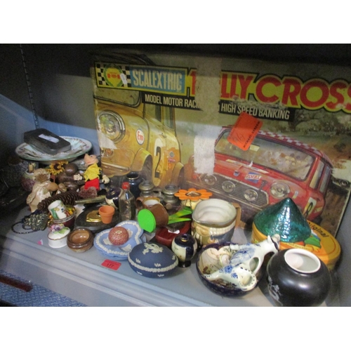 177 - A mixed lot to include a boxed Scalextric, Wedgewood Jasperware, binoculars, fishing reel, miniature... 