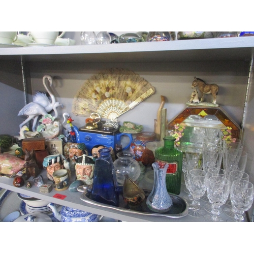 546 - A mixed lot of ceramics and glassware to include Royal Doulton character jugs, a cloisonne vase, orn... 