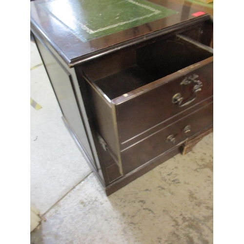 140 - Two modern mahogany finished two drawer filing cabinets, non-matching both with green leather scribe... 