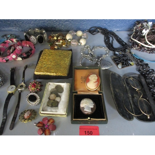 150 - A quantity of costume jewellery to include Indian White metal coin jewellery, gold coloured spectacl... 