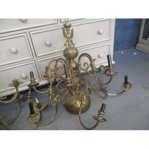 265 - Two similar late 20th century Dutch style large chandeliers with scrolled branches