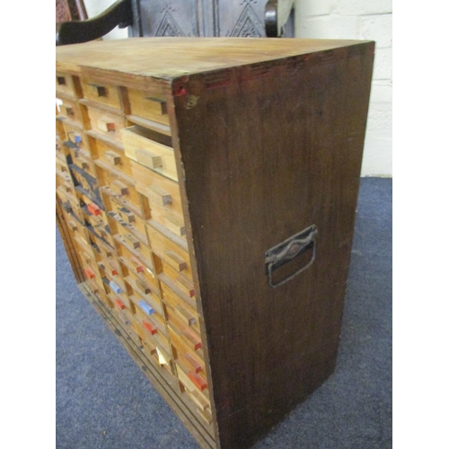 273 - A vintage plywood collectors chest with drawers to the front and back and side handles