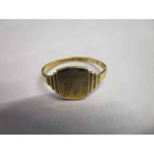 316 - Three gold rings to include a 9ct gold signet ring engraved with letter W, 1.4g and two 22ct yellow ... 