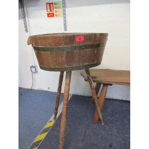 56 - A 20th century rustic elm stool with The Tudor Rose carved in one corner, together with a mid 20th c... 