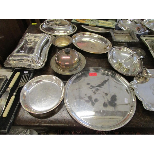 344 - A quantity of silver plate to include a large oval galleried tray, cased ivory and white metal salad... 